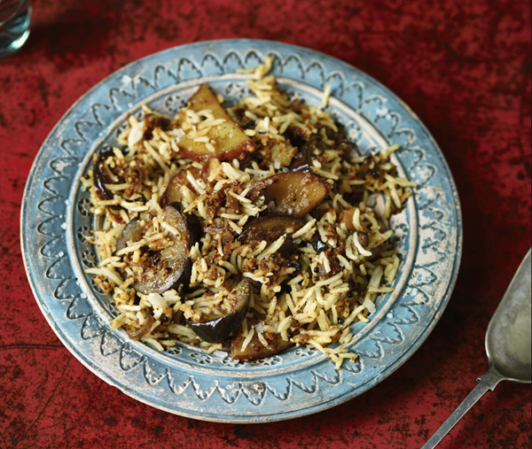Aubergine and potato rice