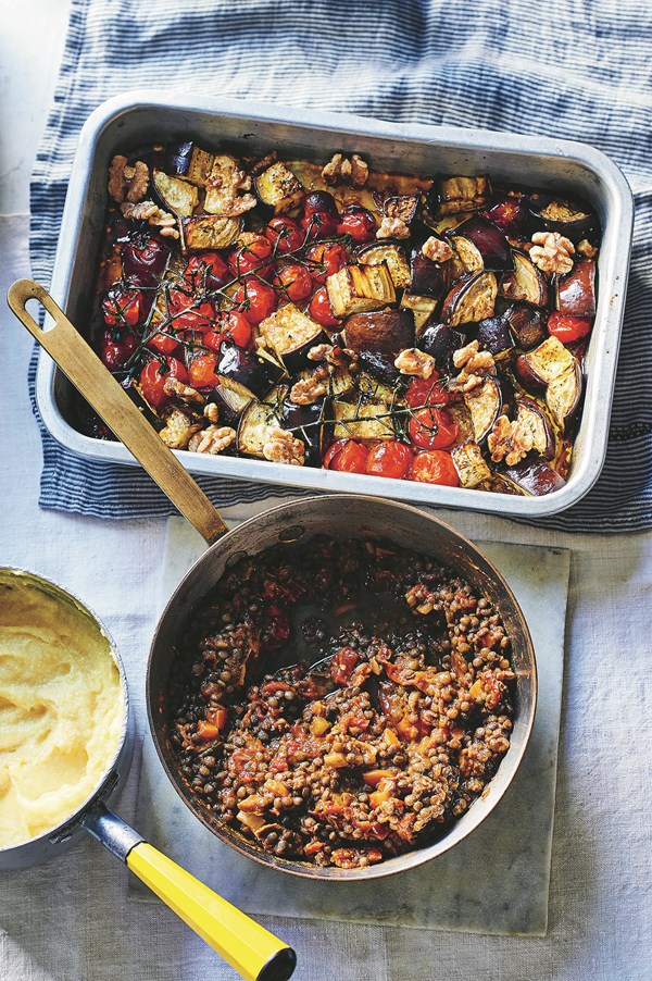 Aubergine and walnut ragu