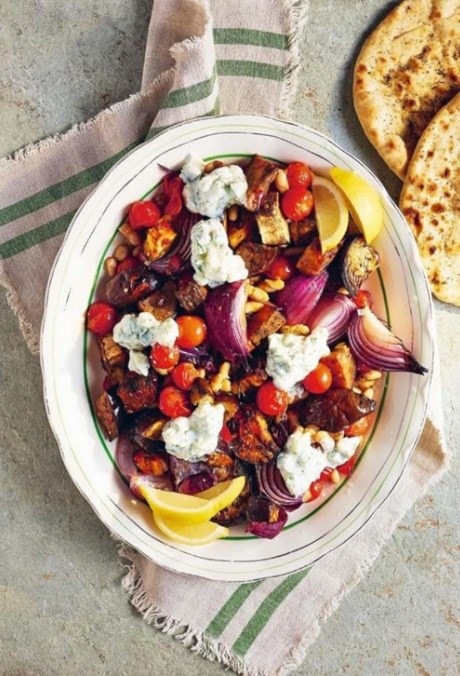 Aubergine bake with zingy tzatziki