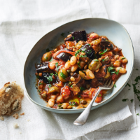 Aubergine caponata with cannellini beans