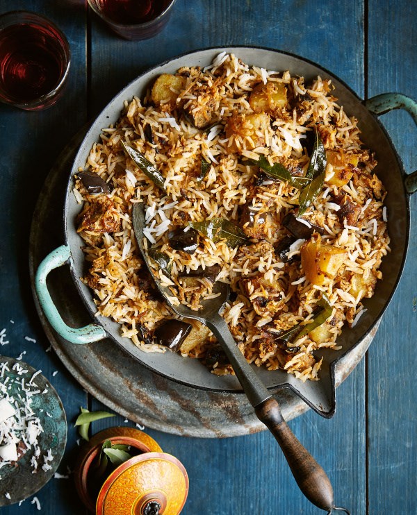 Aubergine coconut rice