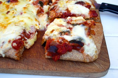 Aubergine, courgette and tomato bake thick-base pizza