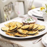 Aubergine fritters with lemon & coriander yogurt