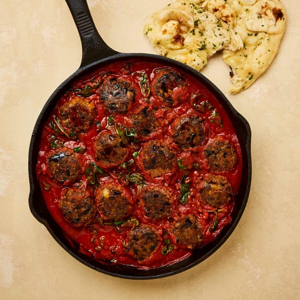 Aubergine koftas in tomato and spinach sauce