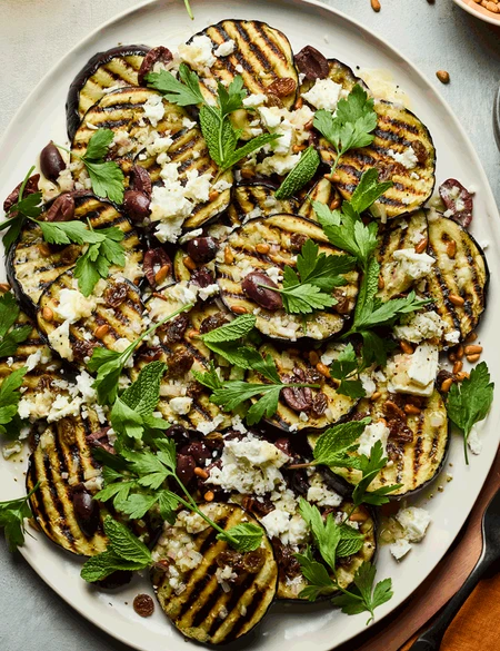 Aubergine, mint and pine nut salad