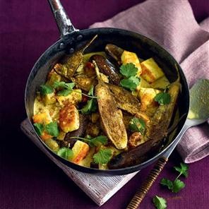 Aubergine, paneer and ginger curry