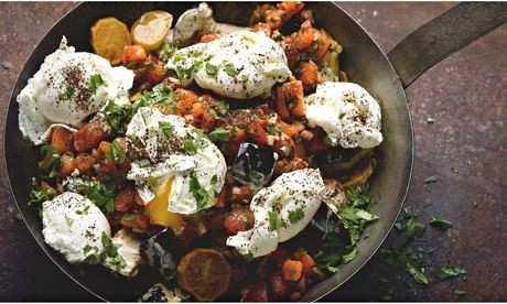 Aubergine, potato, tomato
