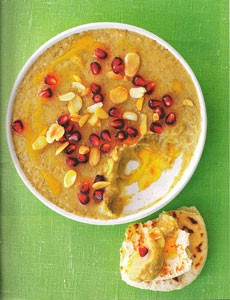 Aubergine purée with pomegranate and almonds