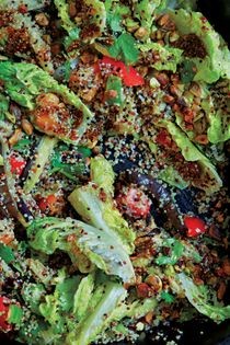 Aubergine, quinoa, gem lettuce, tomato and pistachio