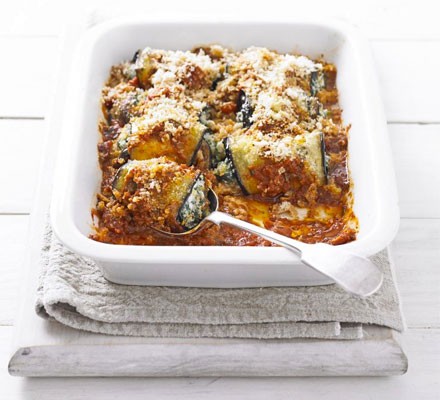 Aubergine rolls with spinach & ricotta