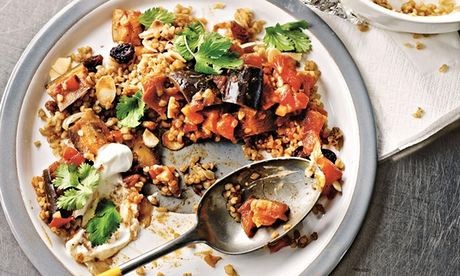 Aubergine tagine with bulgar wheat pilaf