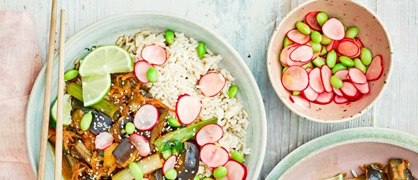 Aubergine teriyaki bowls