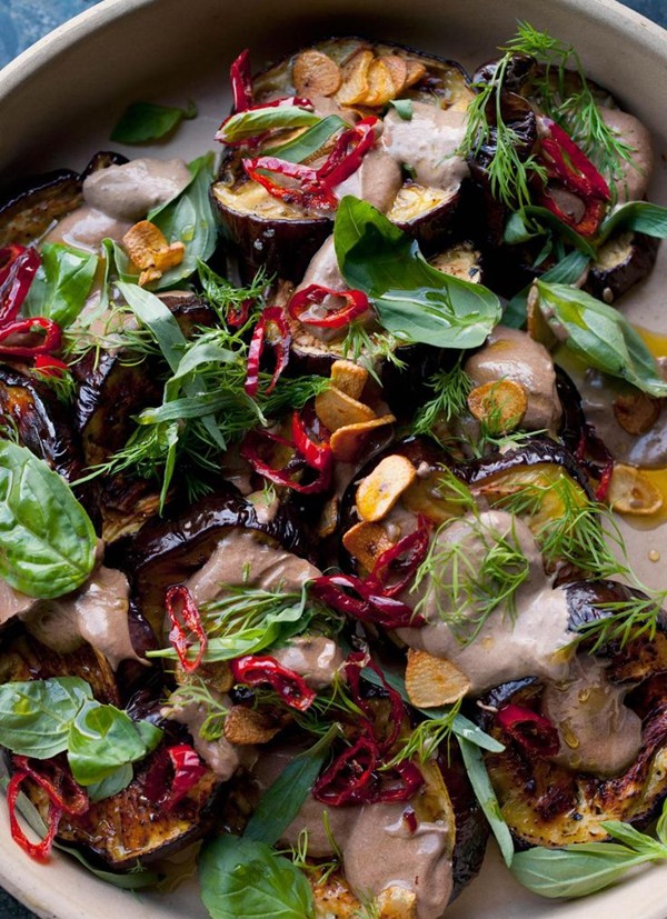 Aubergine with black garlic