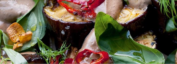 Aubergine with black garlic