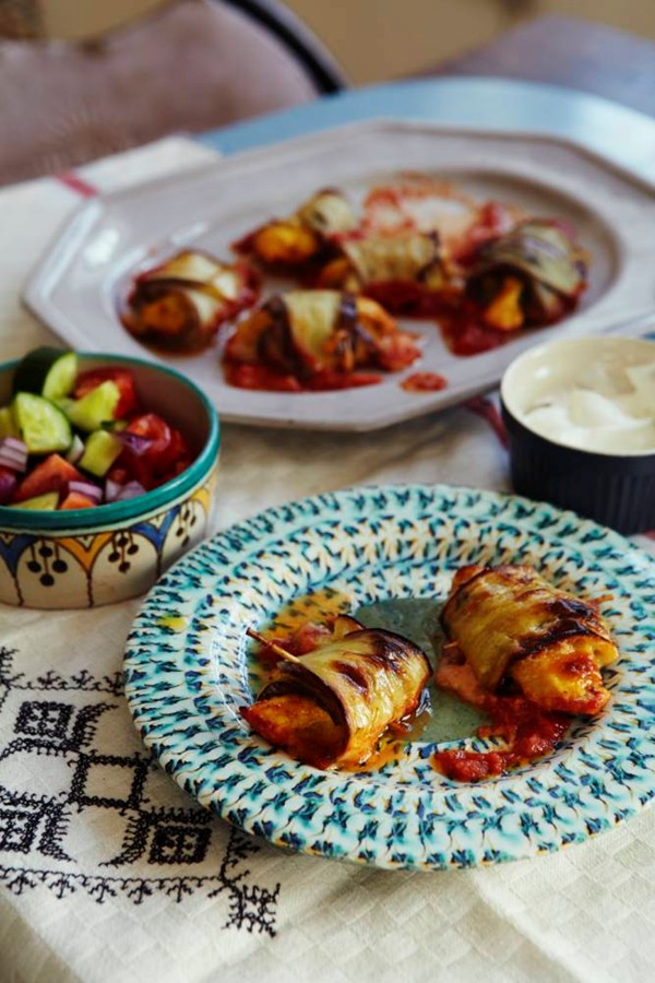 Aubergine-wrapped chicken