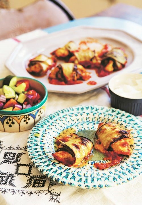 Aubergine-wrapped chicken