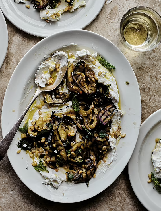 Aubergines with pine nuts and mint