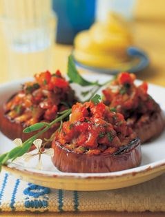 Aubergines with tomato topping