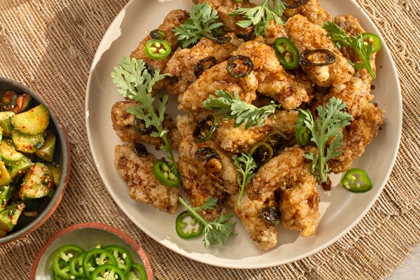 Auntie Georgia's Korean fried chicken with soy sauce (Dakgangjeong)