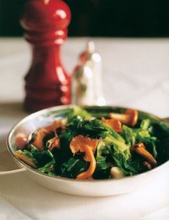 Autumn greens with wild mushrooms