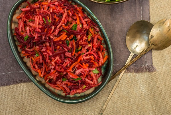 Autumn slaw with beets, carrots, and kohlrabi