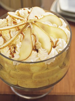Autumn trifle with roasted apples, pears, and pumpkin-caramel sauce