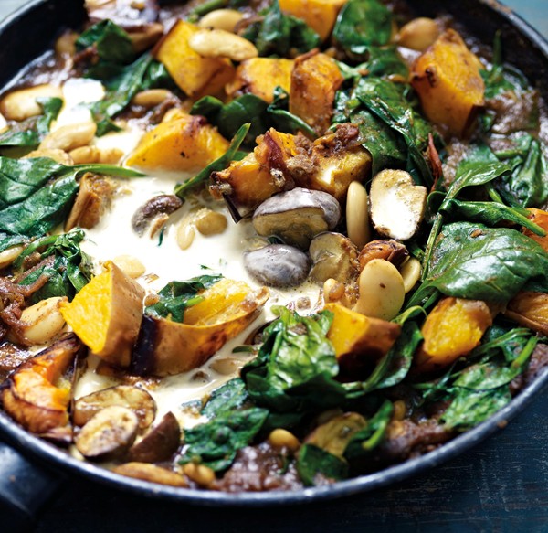 Autumnal squash, butterbean and mushroom cobbler