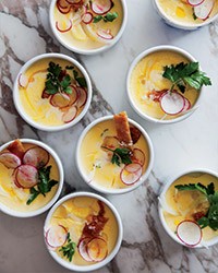 Avgolemono custards with crispy chicken skin