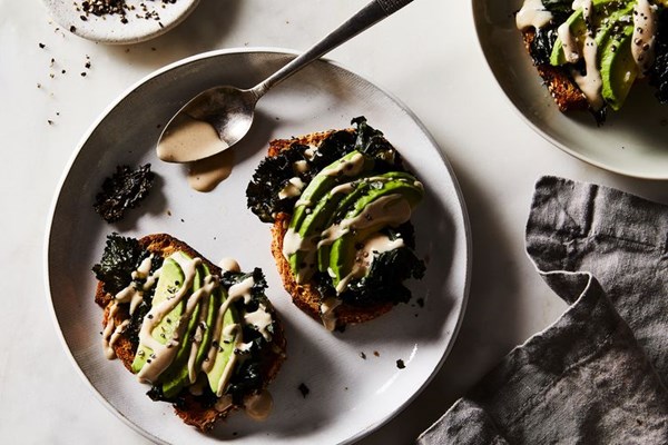 Avocado + crispy kale + tahini + seasoning salt toast