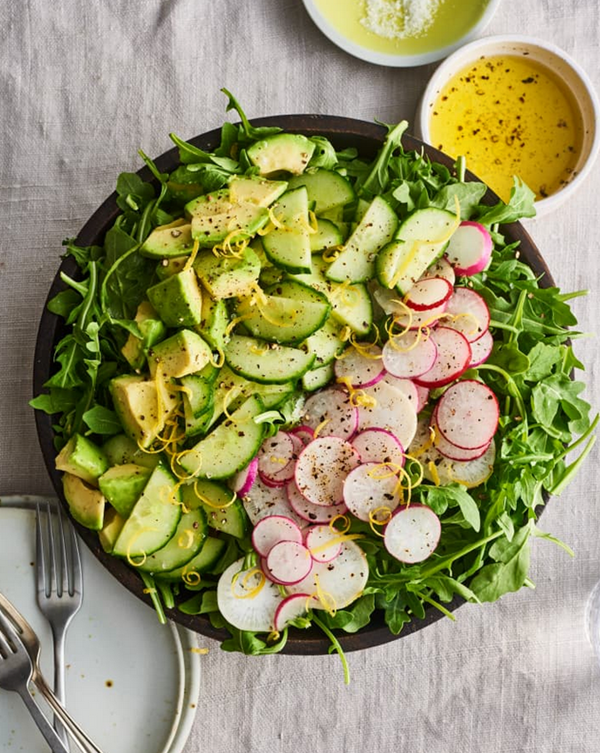 Avocado and cucumber arugula salad