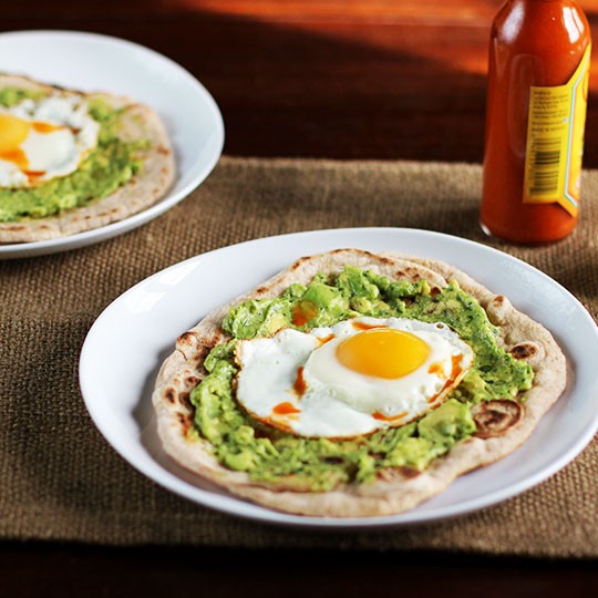 Avocado and egg breakfast pizza