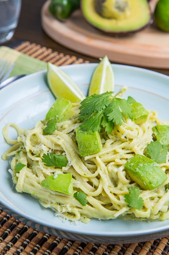 Avocado and goat cheese Alfredo pasta