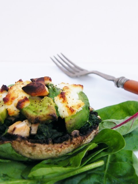Avocado and goats cheese stuffed mushrooms