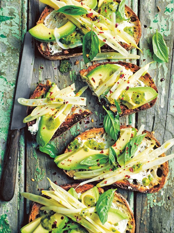 Avocado and labne toast with basil oil