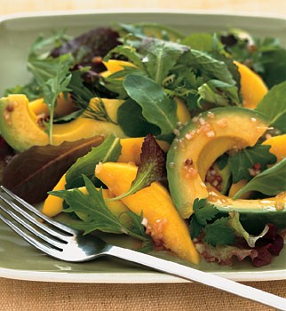 Avocado and mango salad with passion fruit vinaigrette