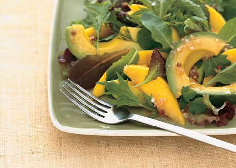 Avocado and mango salad with passion fruit vinaigrette