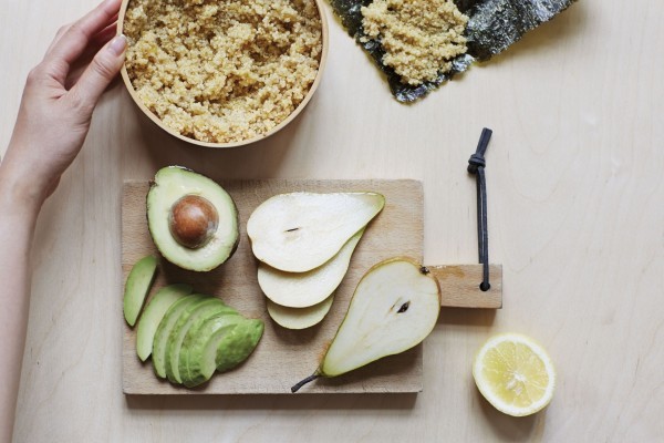 Avocado and pear quinoa power sushi