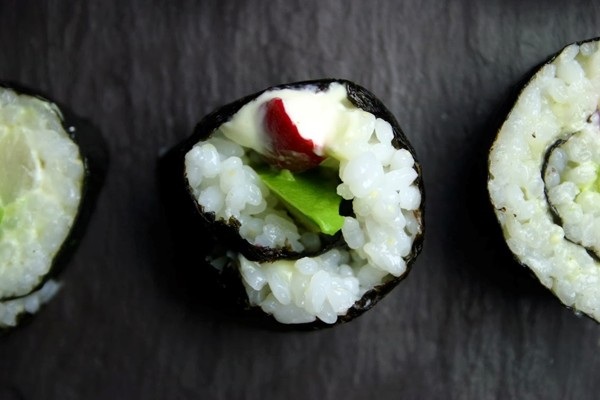Avocado and radish sushi rolls