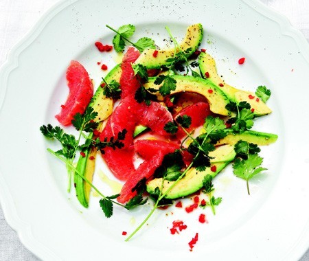Avocado and ruby grapefruit with chilli
