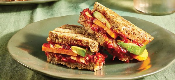 Avocado and tomato jam panini