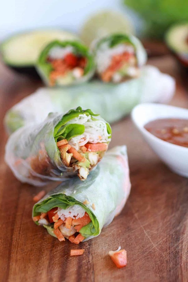 Avocado and Vietnamese chicken spring rolls