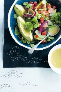 Avocado, bacon and watercress salad