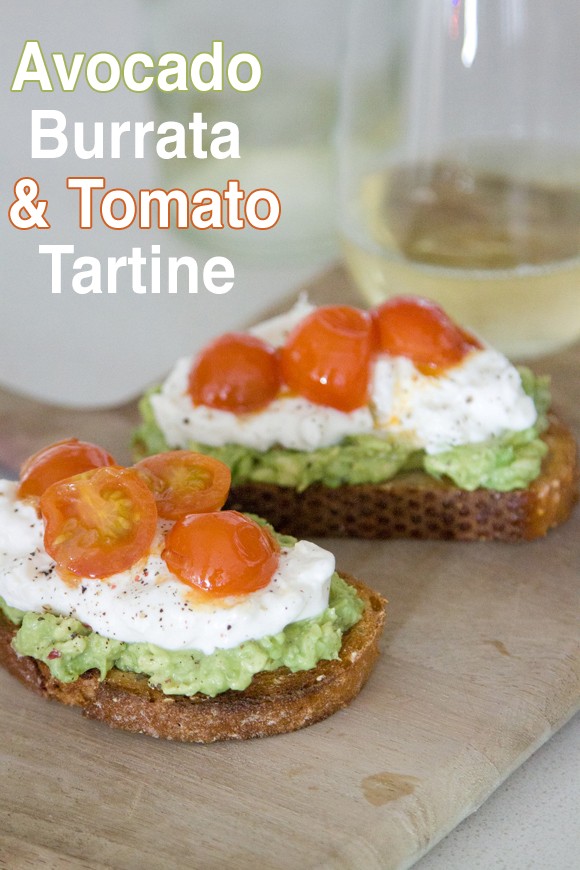 Avocado, burrata and tomato tartine