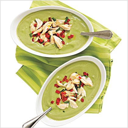 Avocado-buttermilk soup with crab salad