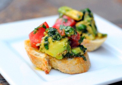 Avocado chimichurri bruschetta