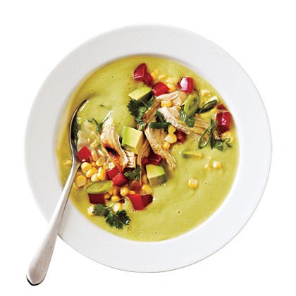 Avocado corn chowder with grilled chicken