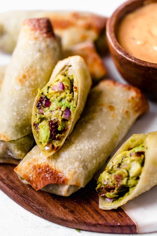 Avocado egg rolls with sweet and spicy dipping sauce
