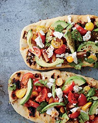 Avocado, feta and cherry tomato salsa flatbreads