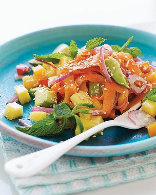 Avocado mango chopped salad with miso dressing
