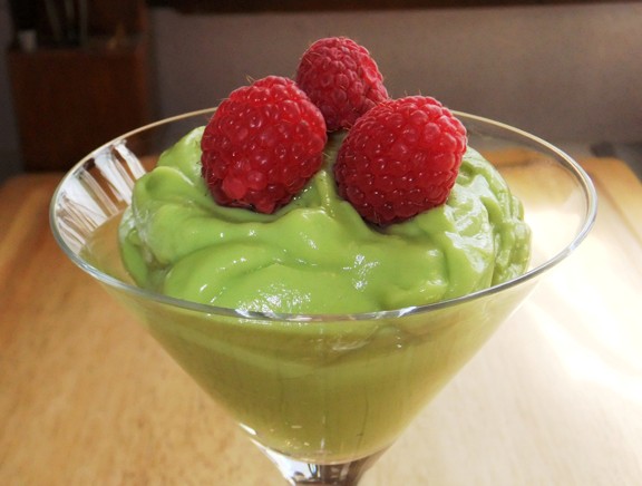 Avocado mousse with raspberries